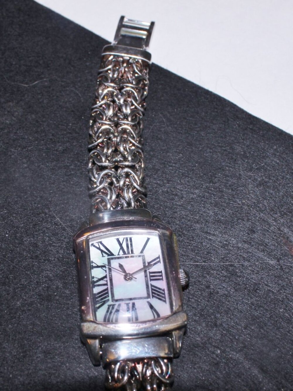 NEW Ultra Fine 950 Sterling Silver MOP Rainbow Effect Bracelet Watch 61 Grams! - Picture 2 of 7